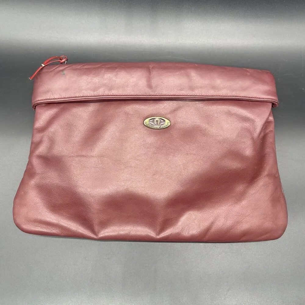 Vintage Etienne Aigner Leather Clutch Purse 1970s Maroon Handbag Retro Fashion - Picture 2 of 12